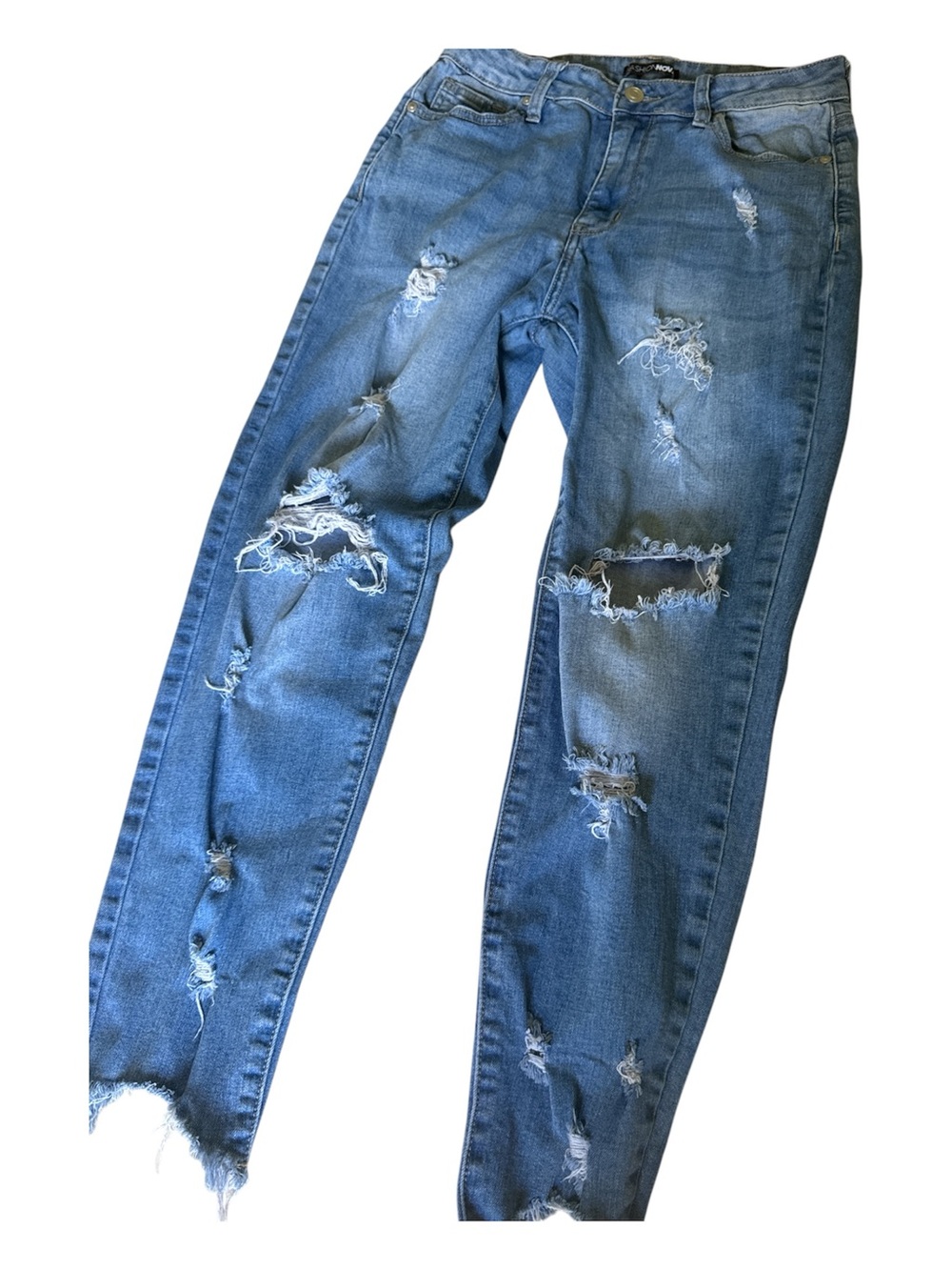 Fashion Nova distressed, medium wash Skinny Jeans size 9